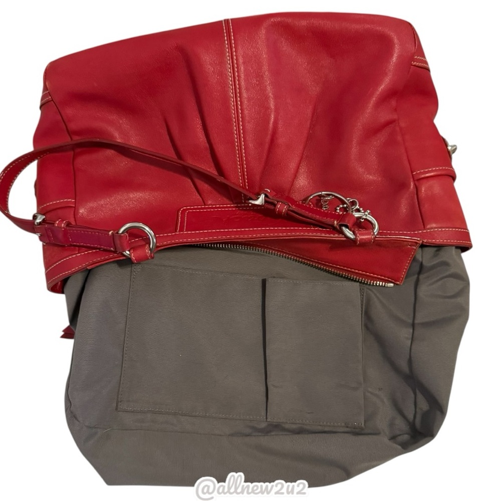 Coach 1941 Ashley Red Leather Double Handle Zipper Closure Tote Shoulder Bag Sil - Picture 10 of 16